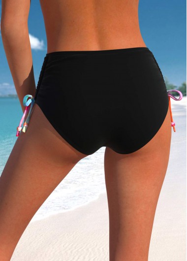 Black swimwear,Plain Color swimwear,ROTITA High Waisted Black Drawstring Bikini Bottom