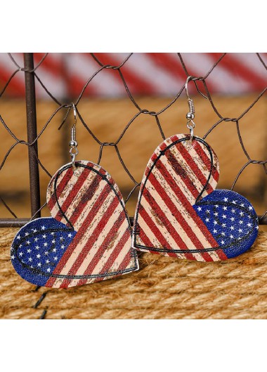 Multi Color jewelry,Striped jewelry,Flag jewelry,Heart American Flag Print Multi Color Earrings