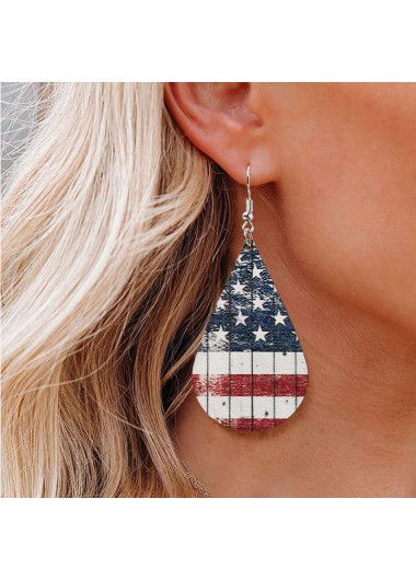 Multi Color jewelry,Striped jewelry,Flag jewelry,Teardrop American Flag Print Multi Color Earrings