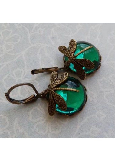 Green jewelry,Animal Print jewelry,Round Design Green Metal Detail Earrings