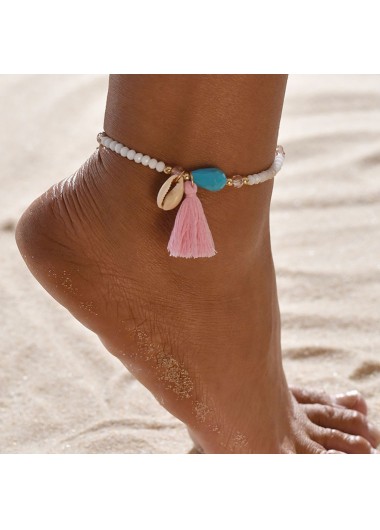 White jewelry,Other jewelry,Asymmetrical Beads Detail Tassel White Anklet