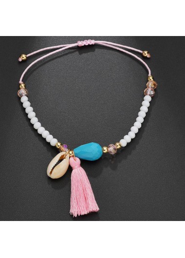 White jewelry,Other jewelry,Asymmetrical Beads Detail Tassel White Anklet