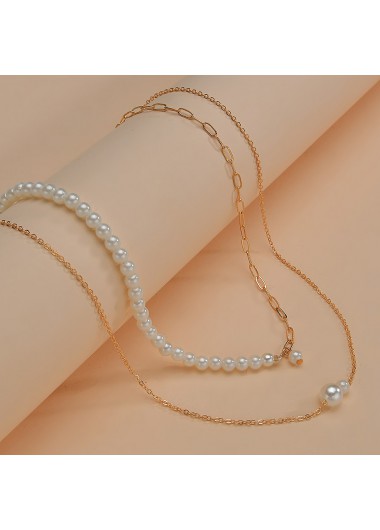 Golden jewelry,Plain Color jewelry,Asymmetry Detail Pearl Design Golden Necklace