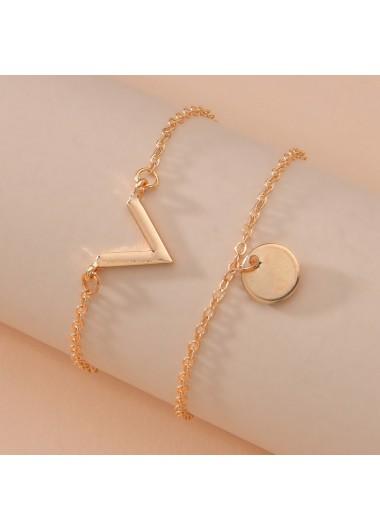 Golden jewelry,Other jewelry,Asymmetrical Metal Detail Letter Golden Anklet Set