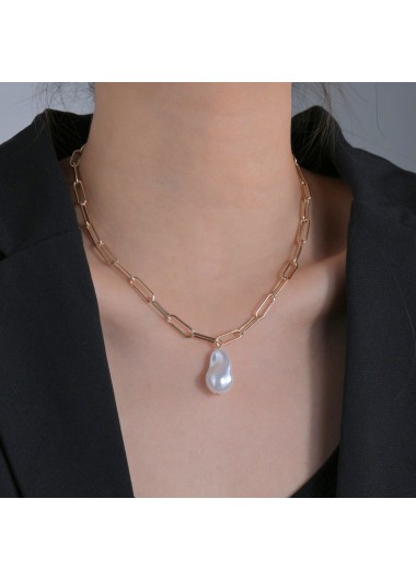 Golden jewelry,Contrast Color jewelry,Asymmetrical Pearl Design Golden Metal Necklace