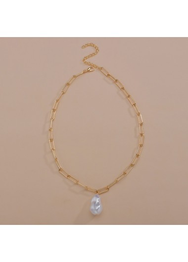 Golden jewelry,Contrast Color jewelry,Asymmetrical Pearl Design Golden Metal Necklace