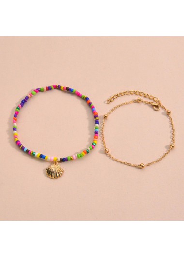 Multi Color jewelry,Gold jewelry,Other jewelry,Asymmetrical Metal Detail Multi Color Anklet Set