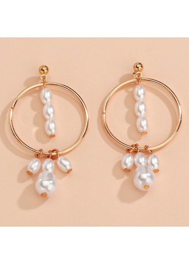 Golden jewelry,Contrast Color jewelry,Round Golden Metal Pearl Design Earrings