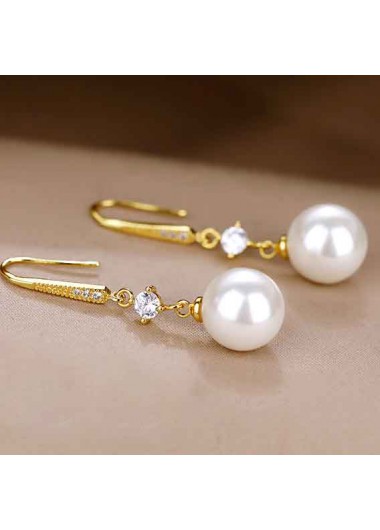 Gold jewelry,Other jewelry,Peal Gold Metal Detail Rhinestone Earrings