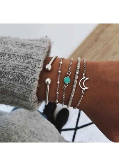 Silvery White jewelry,Other jewelry,Layered Moon Detail Silvery White Bracelet Set