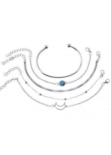 Silvery White jewelry,Other jewelry,Layered Moon Detail Silvery White Bracelet Set