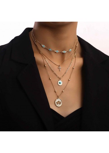 Gold jewelry,Plants jewelry,Floral jewelry,Cross Design Alloy Detail Gold Necklace