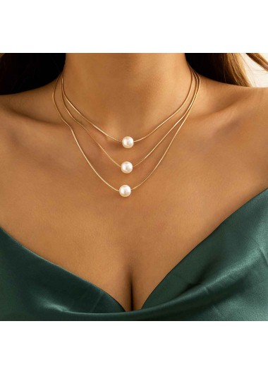 Gold jewelry,Other jewelry,Gold Pearl Design Mental Detail Necklace Set