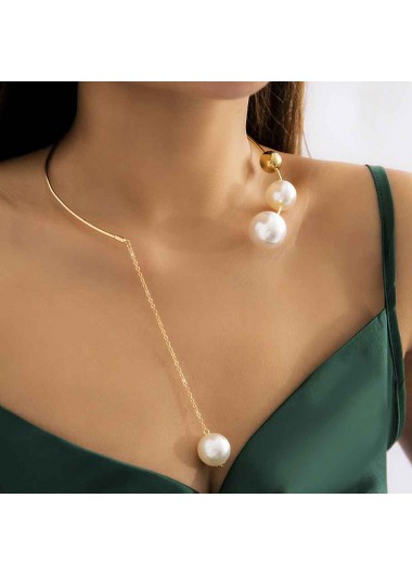 Gold jewelry,Other jewelry,Pearl Design Metal Detail Gold Necklace