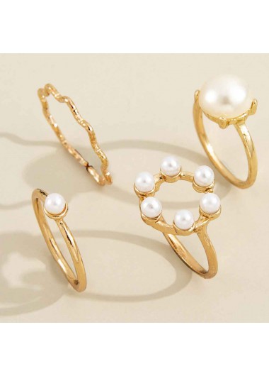 Gold jewelry,Contrast Color jewelry,Pearl Design Gold Metal Ring Set