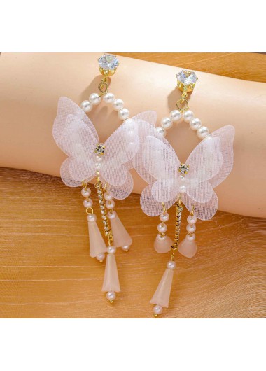White jewelry,Other jewelry,Butterfly Design Alloy Detail White Earrings