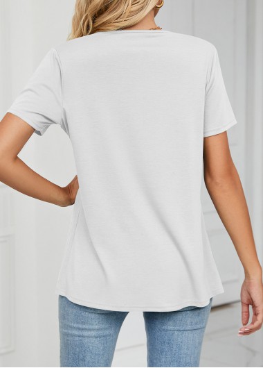 White tops,Plain Color tops,Cross Hem White Draped Neck T Shirt
