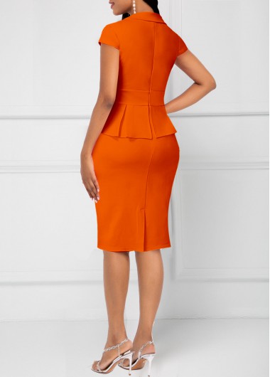 Orange dresses,Plain Color dresses,ROTITA Patchwork Orange Heart Collar Short Sleeve Dress