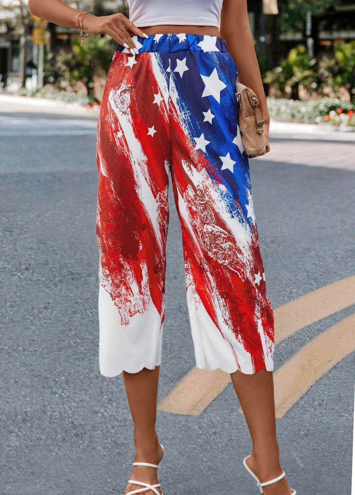 Flag Print Multi Color Elastic Waist Pants