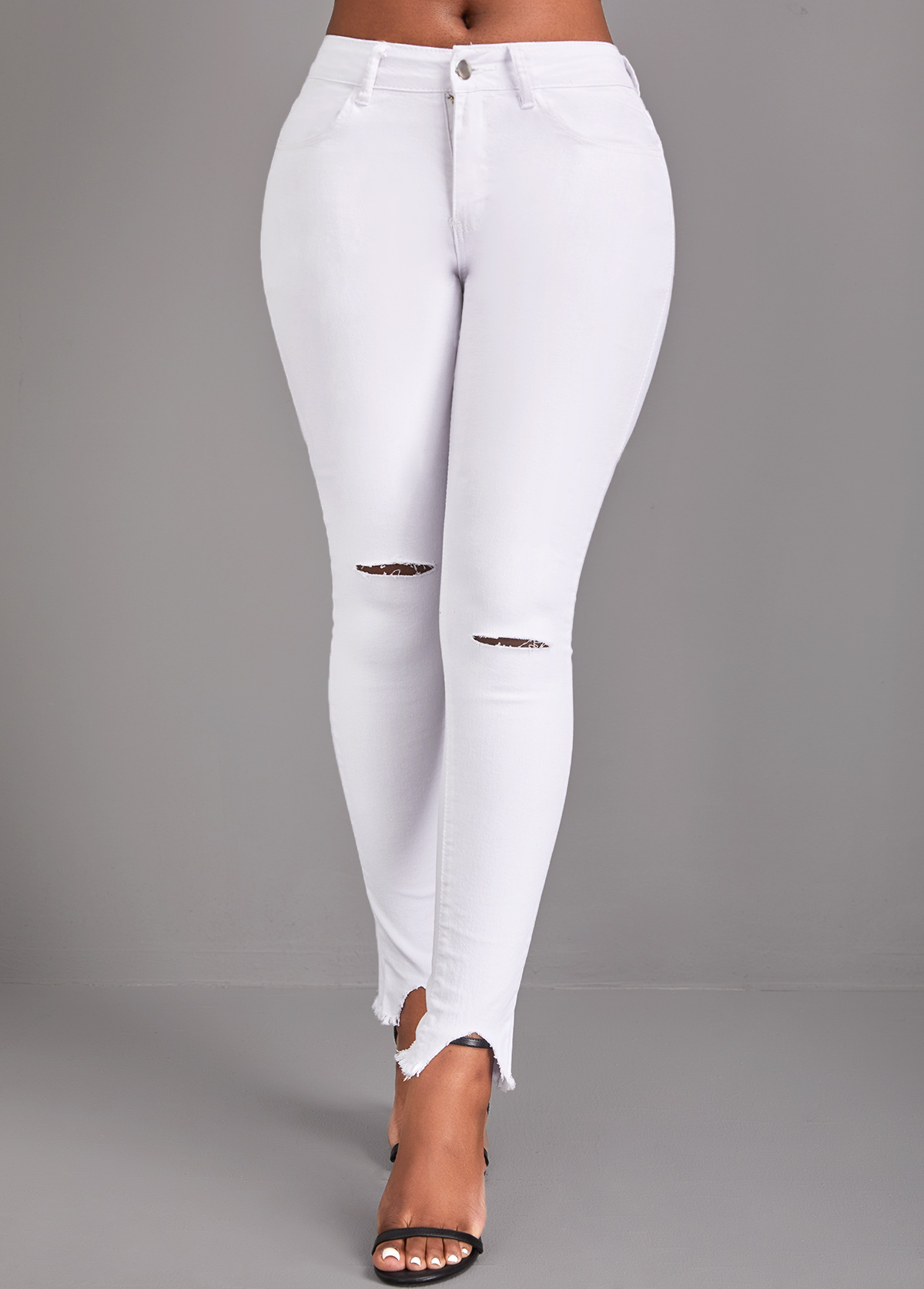 White bottoms,Plain Color bottoms,Button White Skinny High Waisted Jeans