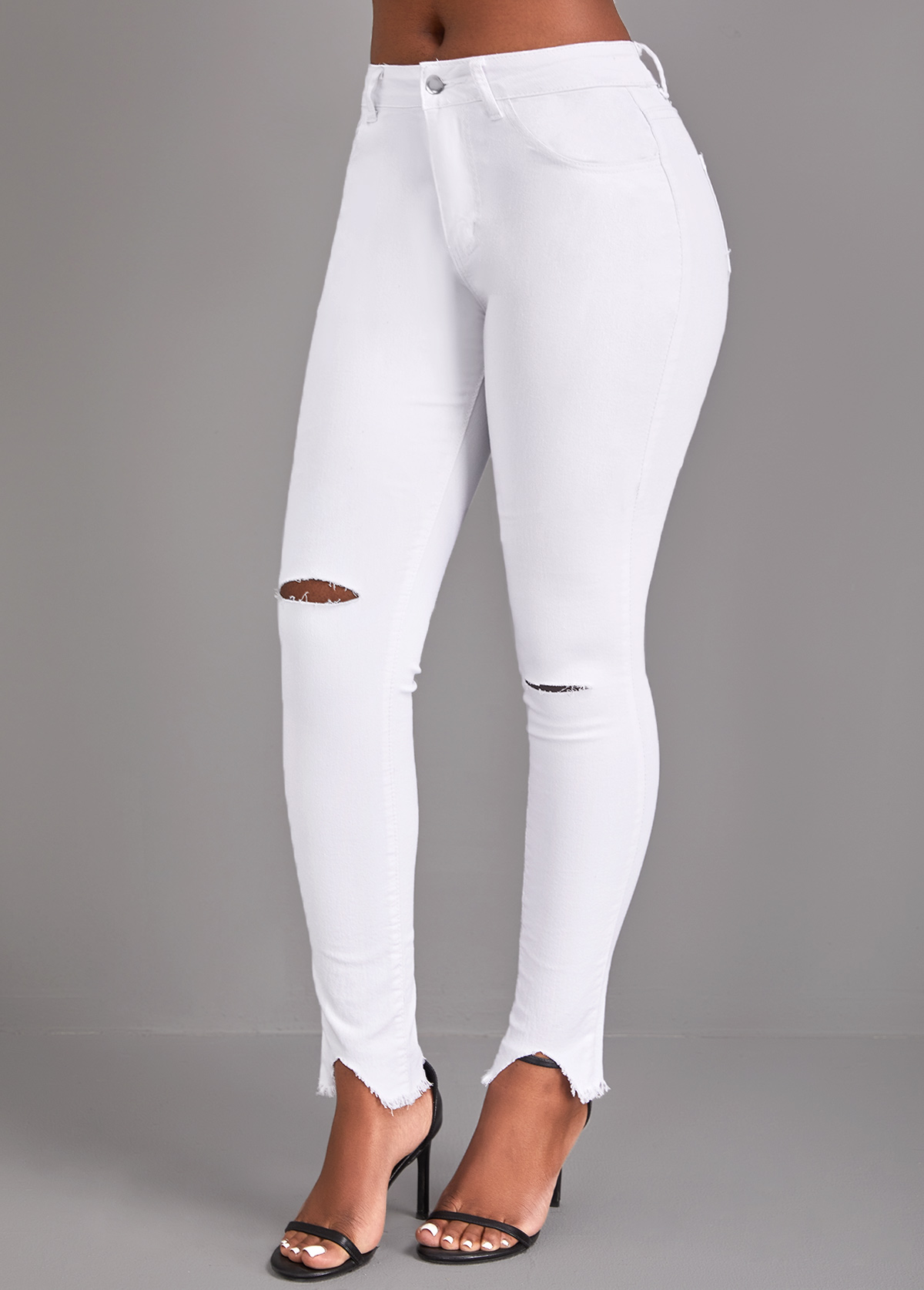 White bottoms,Plain Color bottoms,Button White Skinny High Waisted Jeans
