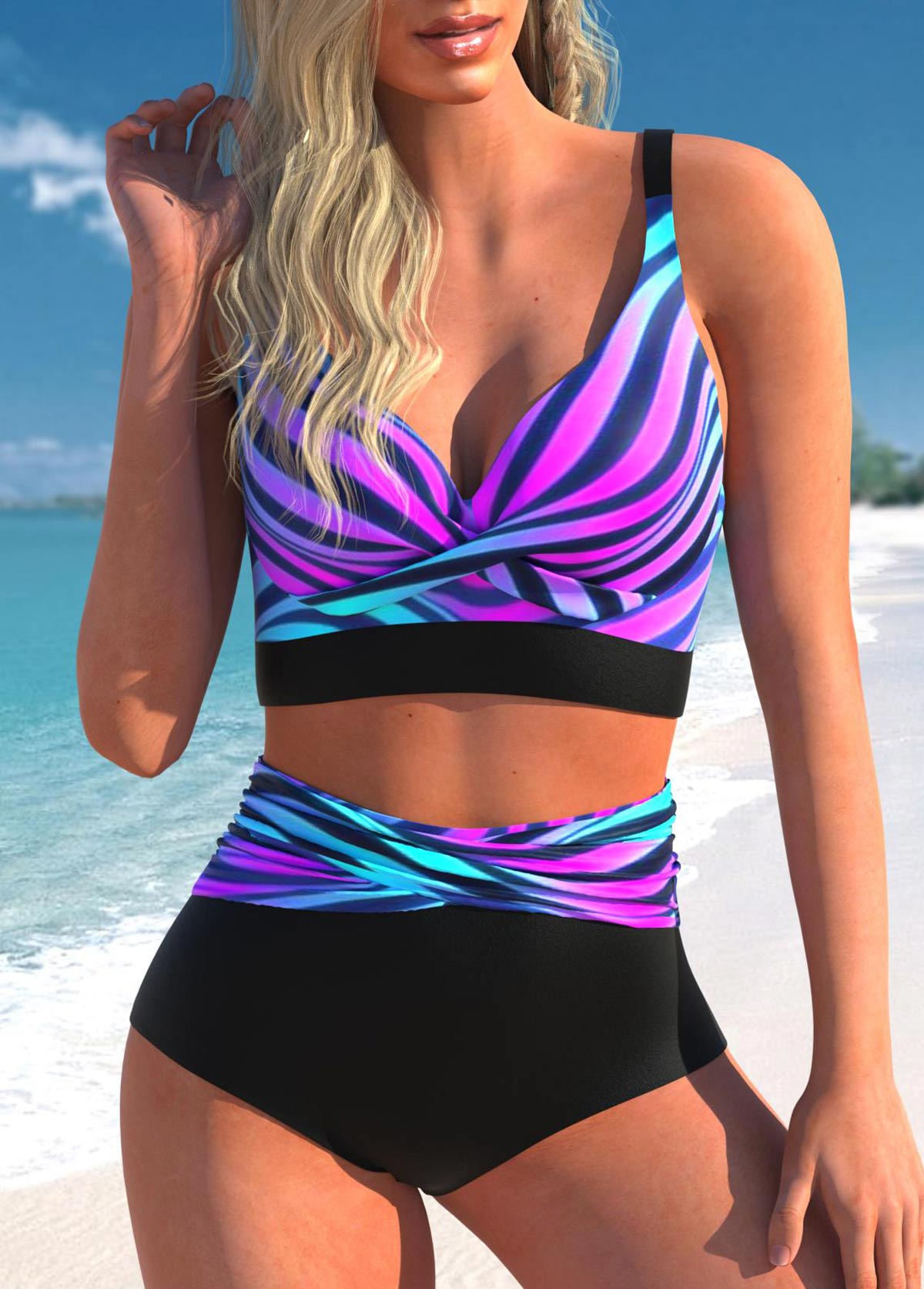 ROTITA Criss Cross Multi Color Ombre Bikini Set