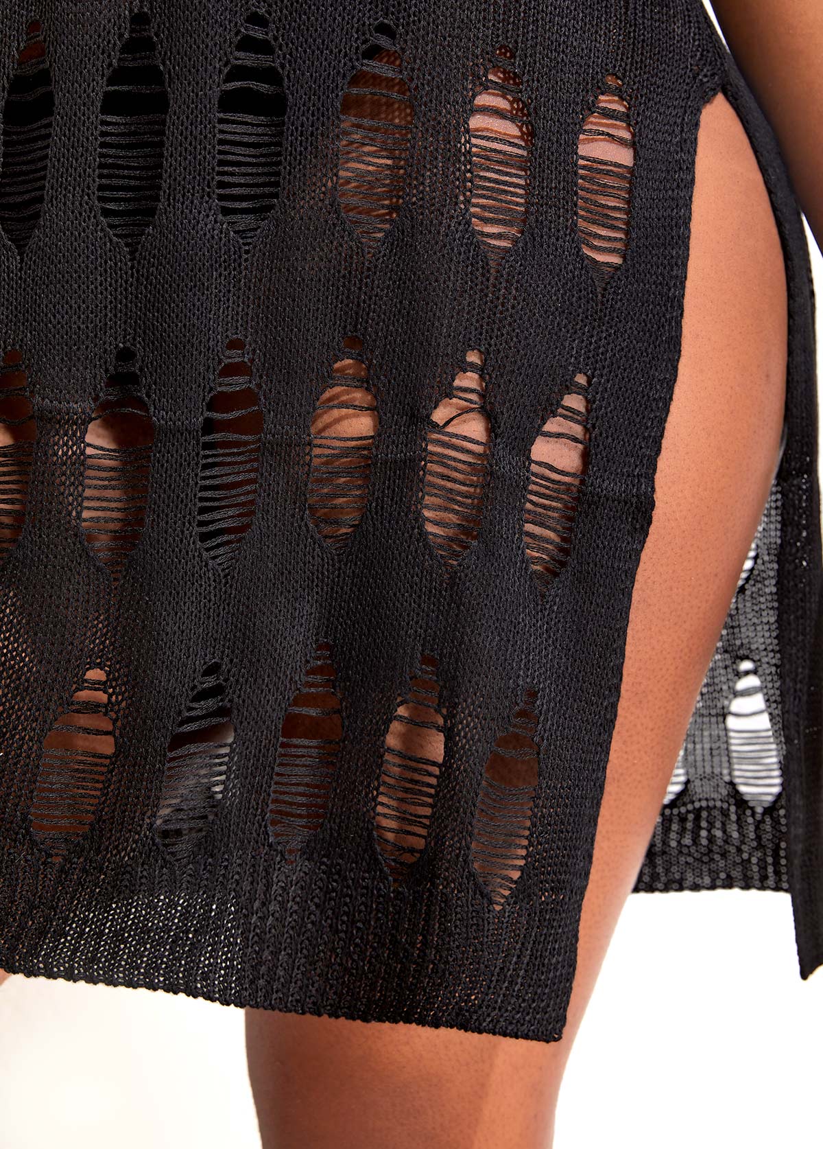 Black swimwear,Plain Color swimwear,Breathable Side Slit Black Cover Up