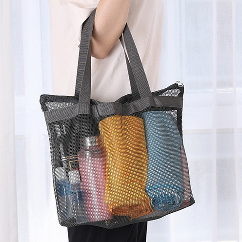 Black accessories,Plain Color accessories,Mesh Black Zip Polyester Hand Bag