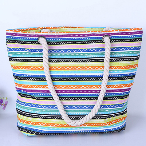 Striped Multi Color Zip Hand Bag