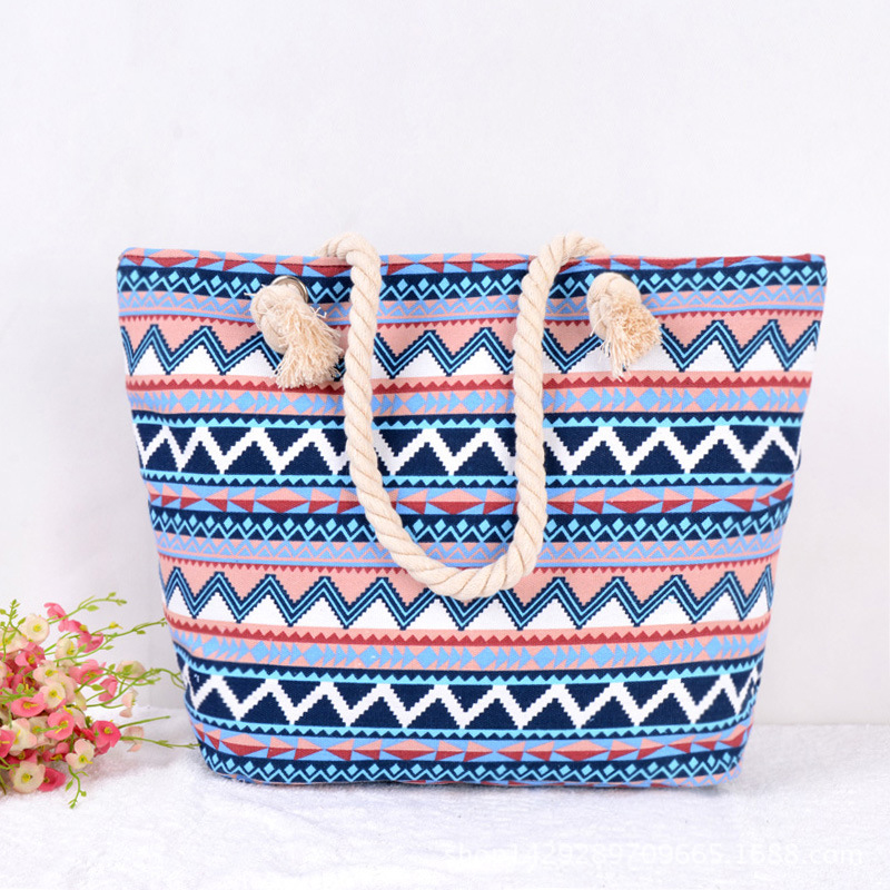 Chevron Print Multi Color Zip Hand Bag