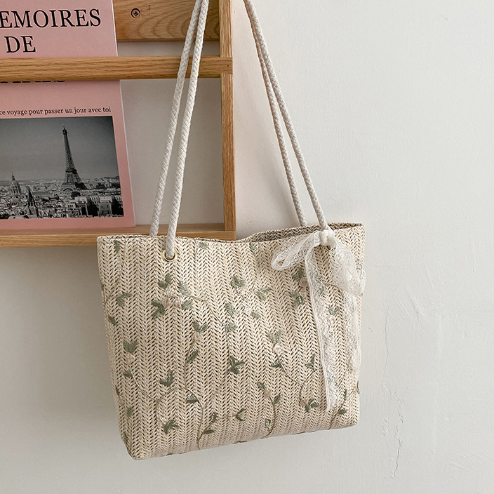 Floral Print Beige Bowknot Magnetic Storage Bag