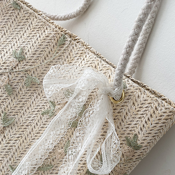 Beige accessories,Floral accessories,Floral Print Beige Bowknot Magnetic Storage Bag