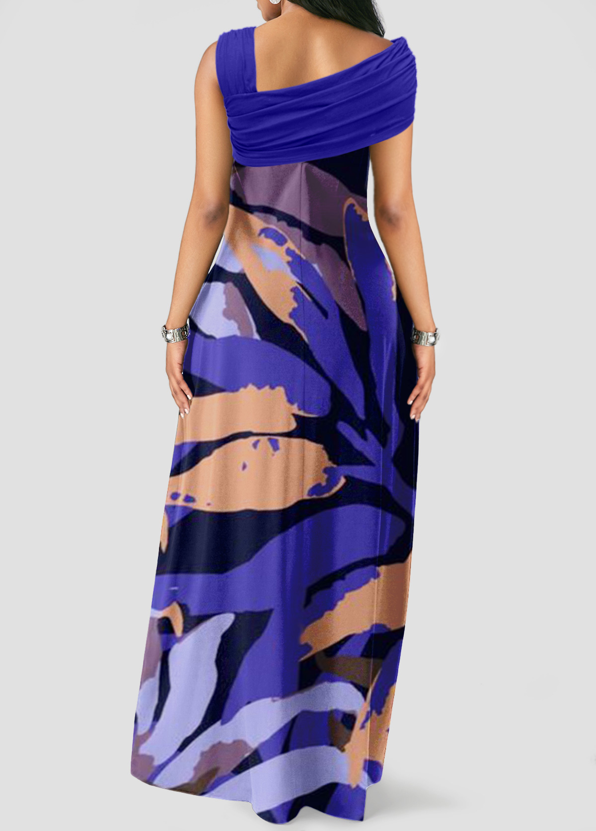 Purple dresses,Plants dresses,ROTITA Ruched Leaf Print Purple Maxi Dress