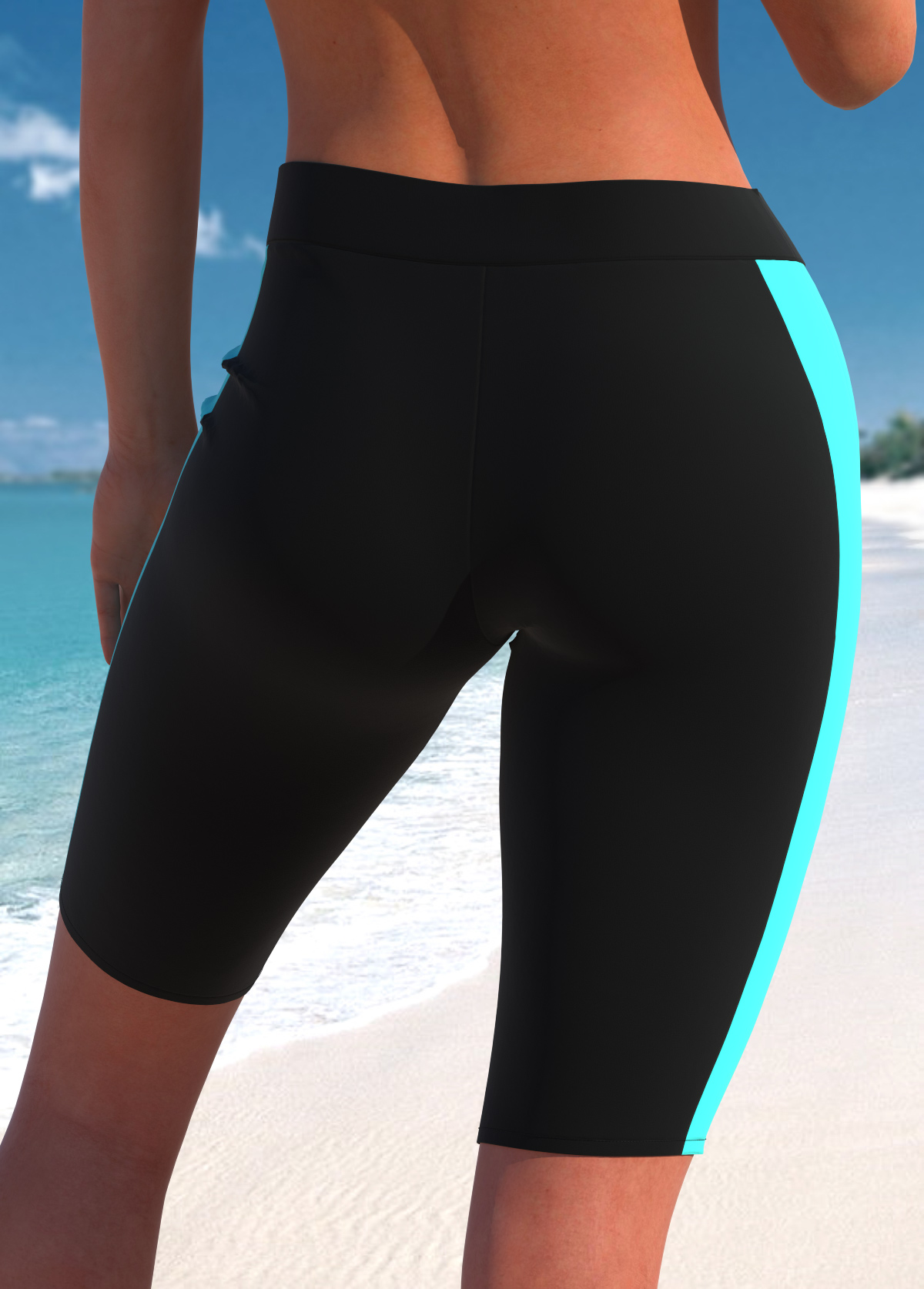 ROTITA Zipper Cyan Tropical Plants Print Tankini Top USD