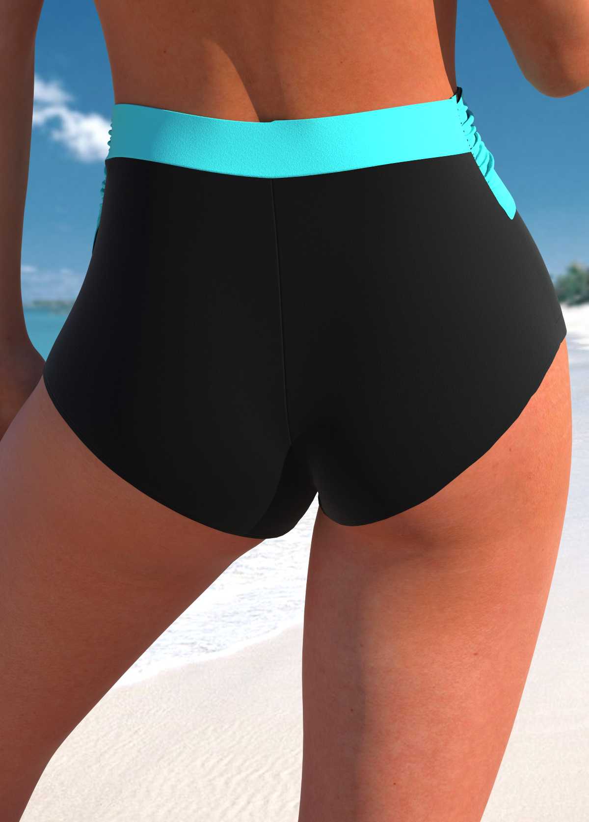 Cyan swimwear,Black swimwear,Contrast Color swimwear,ROTITA Contrast Criss Cross Cyan Bikini Top