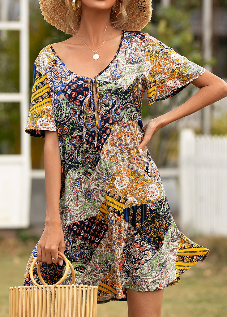 Multi Color swimwear,Floral swimwear,Geometric swimwear,Tie Multi Color Floral Print Cover Up