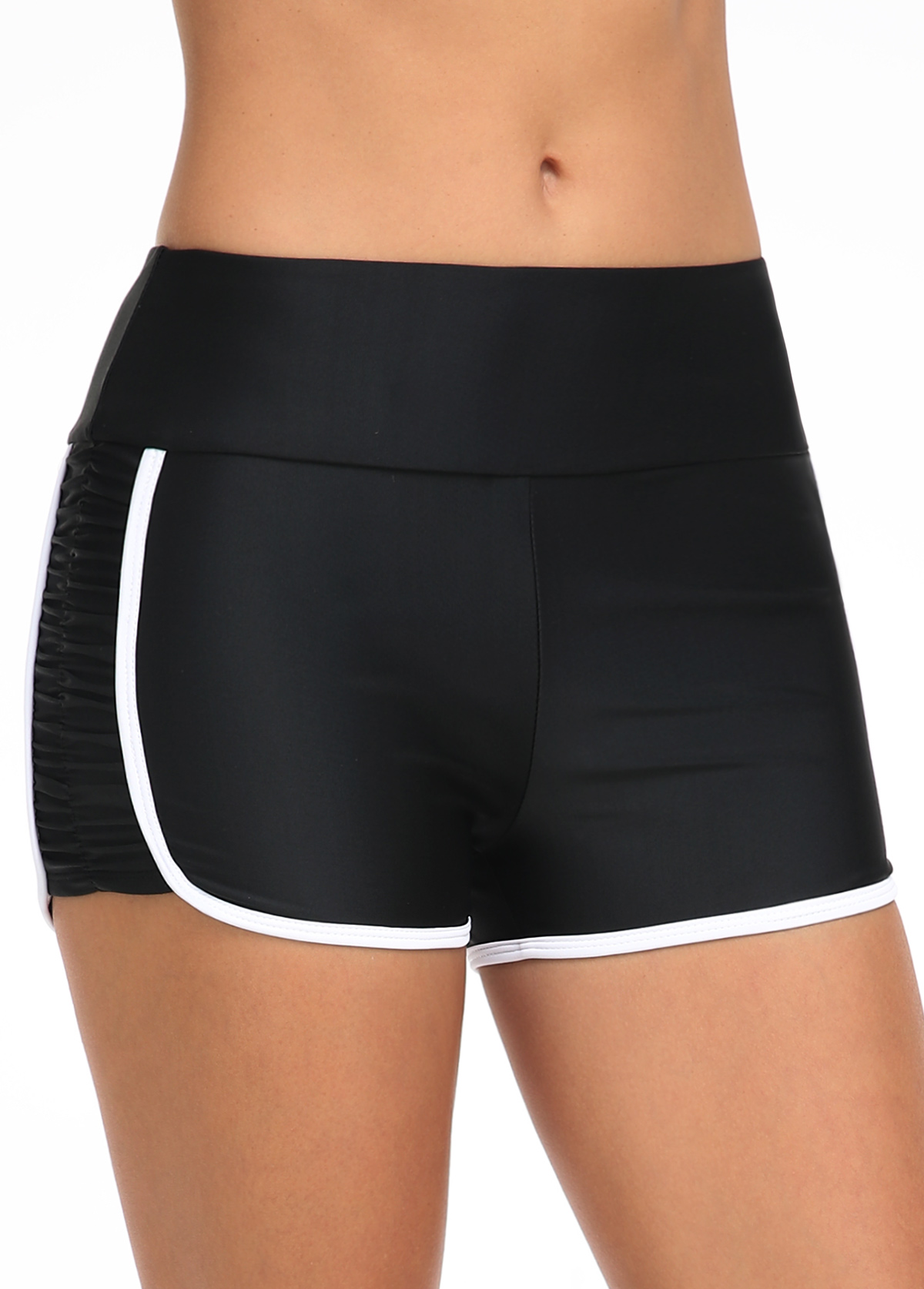 Black swimwear,Contrast Color swimwear,ROTITA Black Contrast Stitch Mid Waisted Swim Shorts