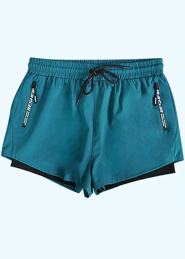 Turquoise swimwear,Plain Color swimwear,Drawstring Waist Turquoise Mid Waisted Men's Swim Trunks