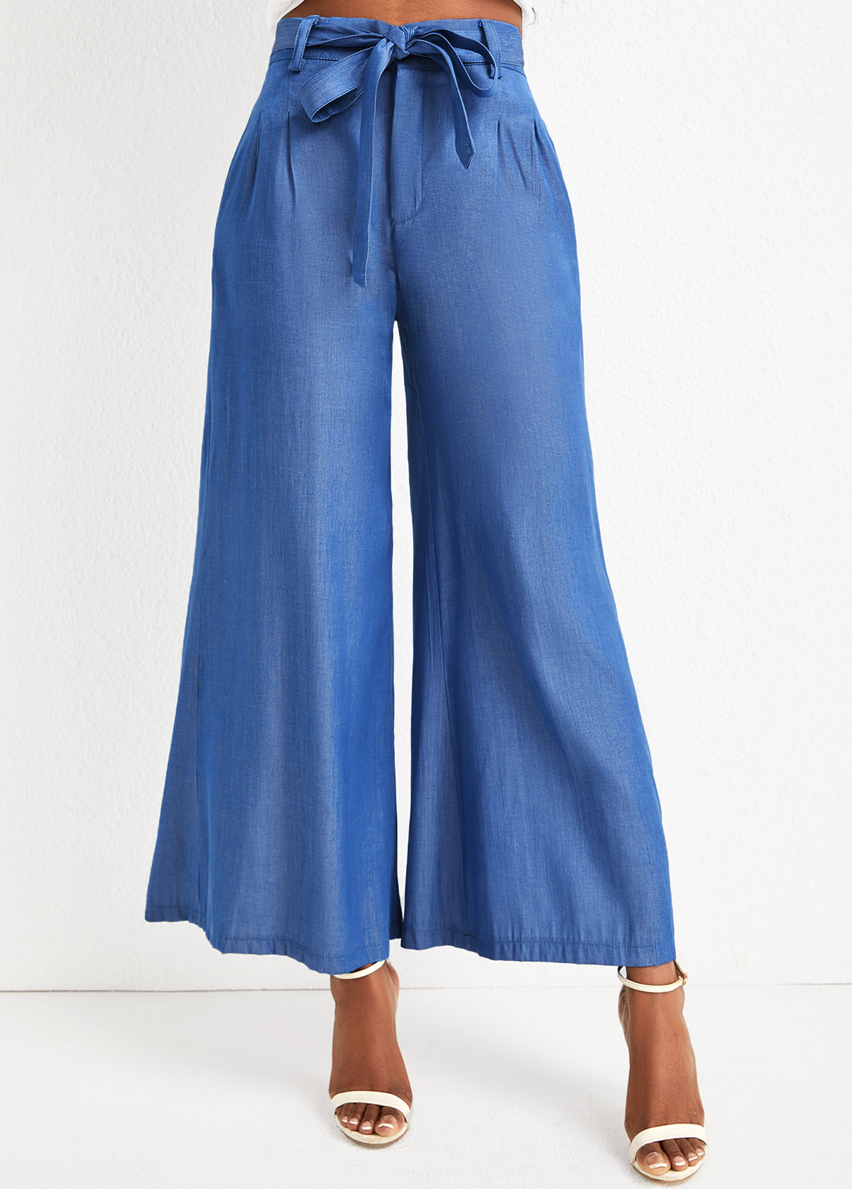 Denim Blue bottoms,Plain Color bottoms,Bowknot Denim Blue Zipper Fly High Waisted Jeans