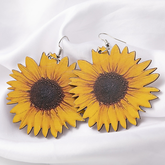 Ginger jewelry,Floral jewelry,Sunflower Print Faux Leather Ginger Earrings
