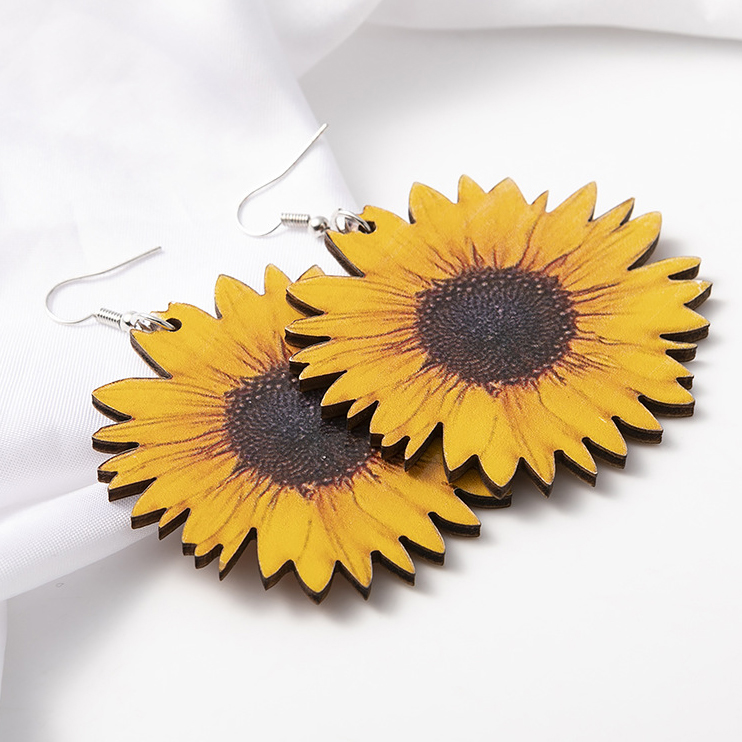 Ginger jewelry,Floral jewelry,Sunflower Print Faux Leather Ginger Earrings