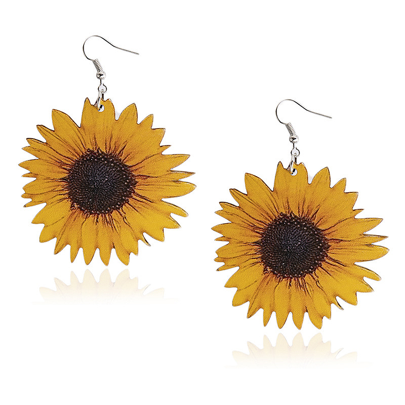 Ginger jewelry,Floral jewelry,Sunflower Print Faux Leather Ginger Earrings