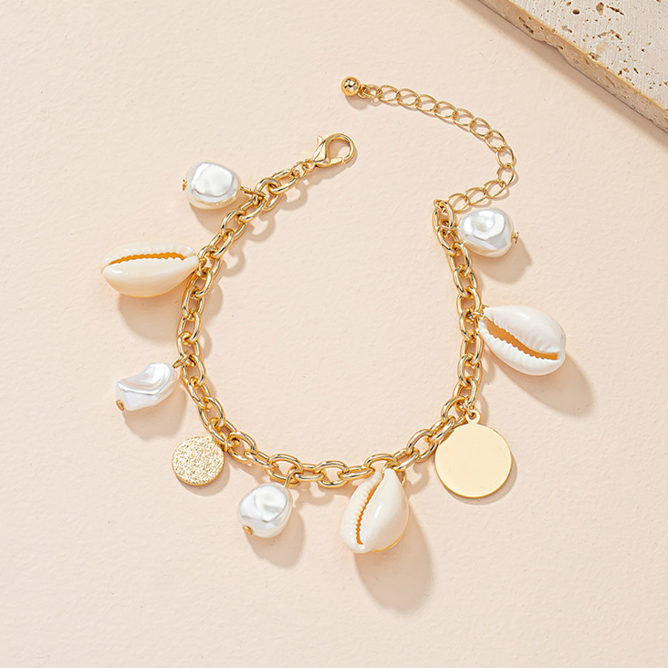 Asymmetrical Metal Detail Pearl Golden Bracelet