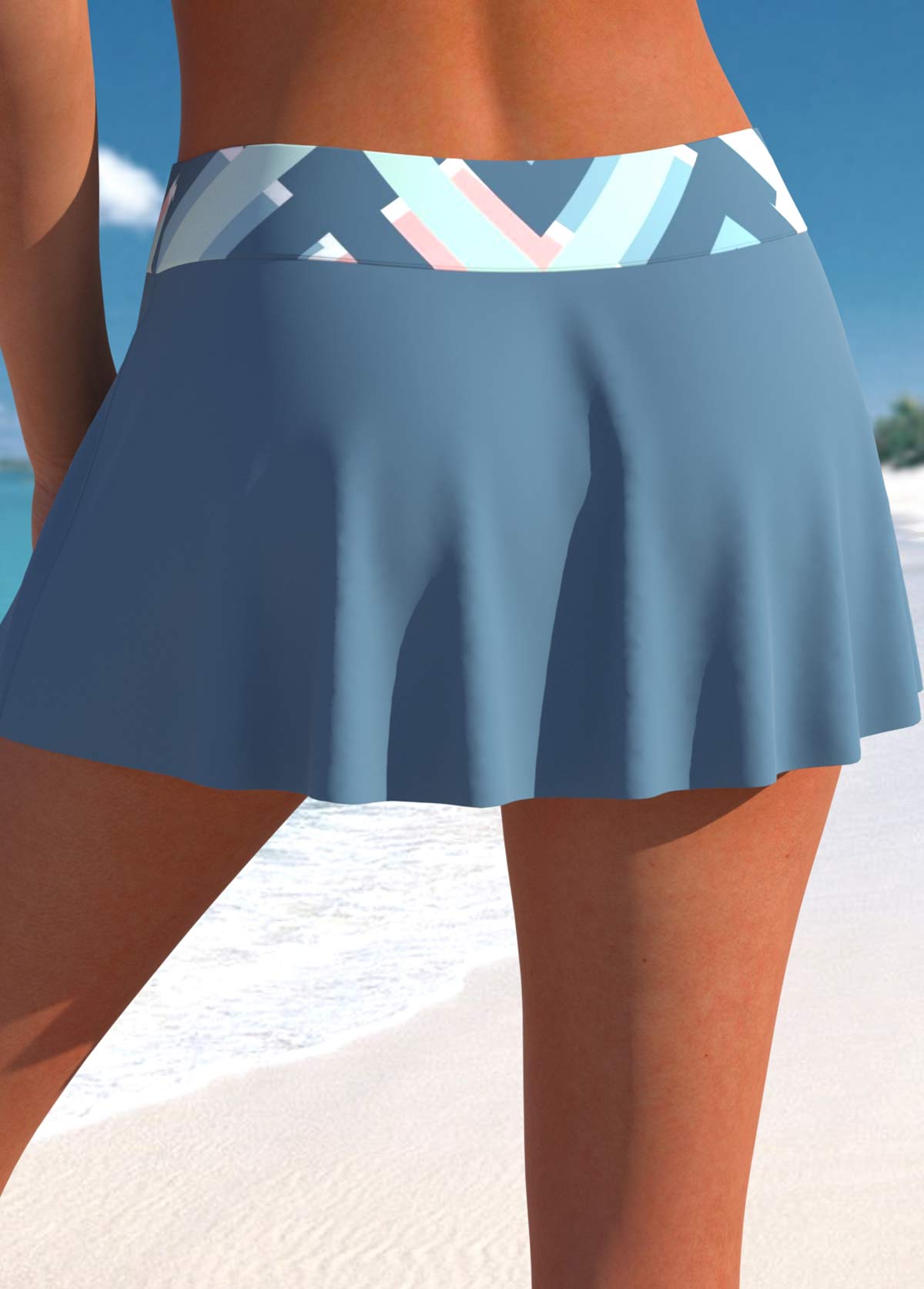 Dusty Blue swimwear,Geometric swimwear,ROTITA Drawstring Dusty Blue Geometric Print Tankini Top