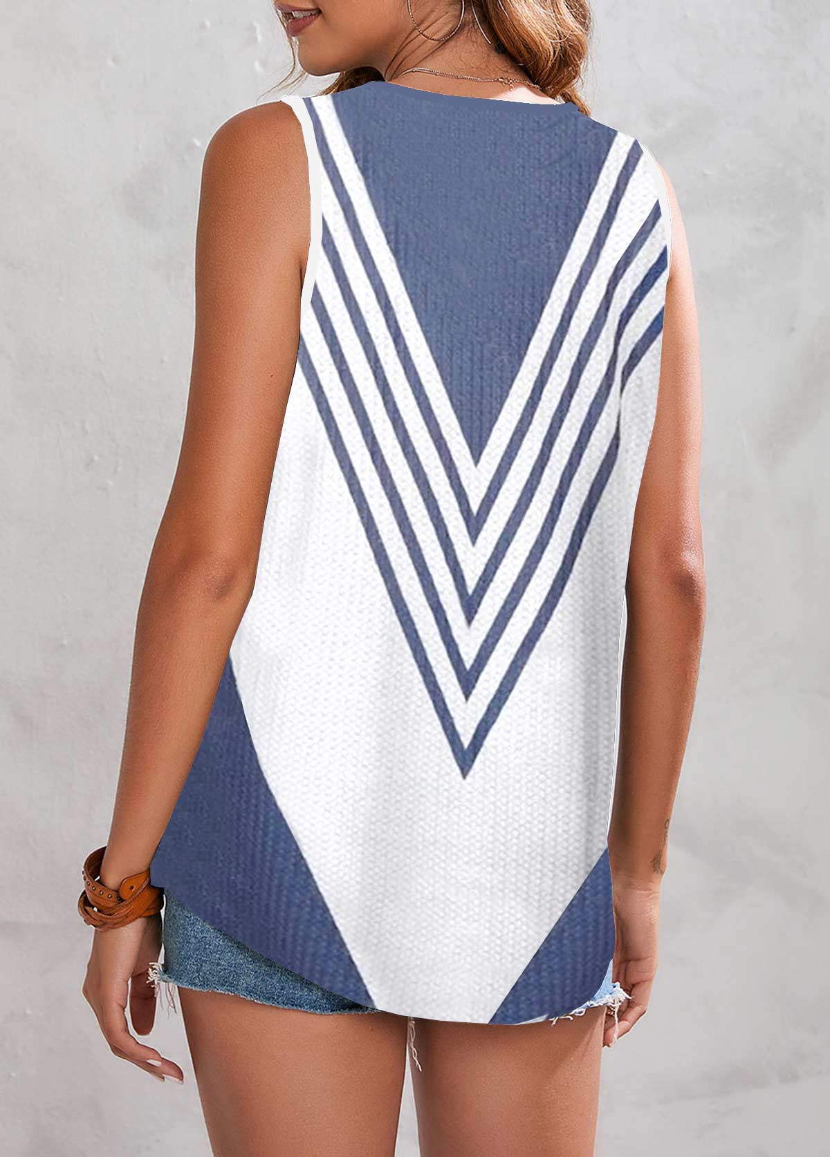 White tops,Striped tops,Geometric tops,ROTITA Striped White V Neck Tank Top