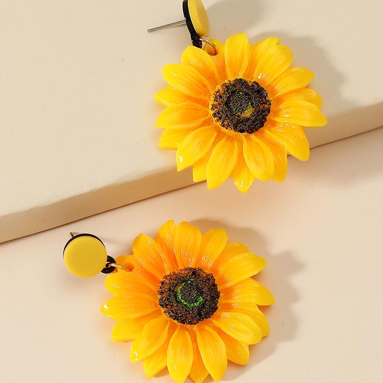 Gold jewelry,Other jewelry,1 Pair Gold Sunflower Polyresin Earrings