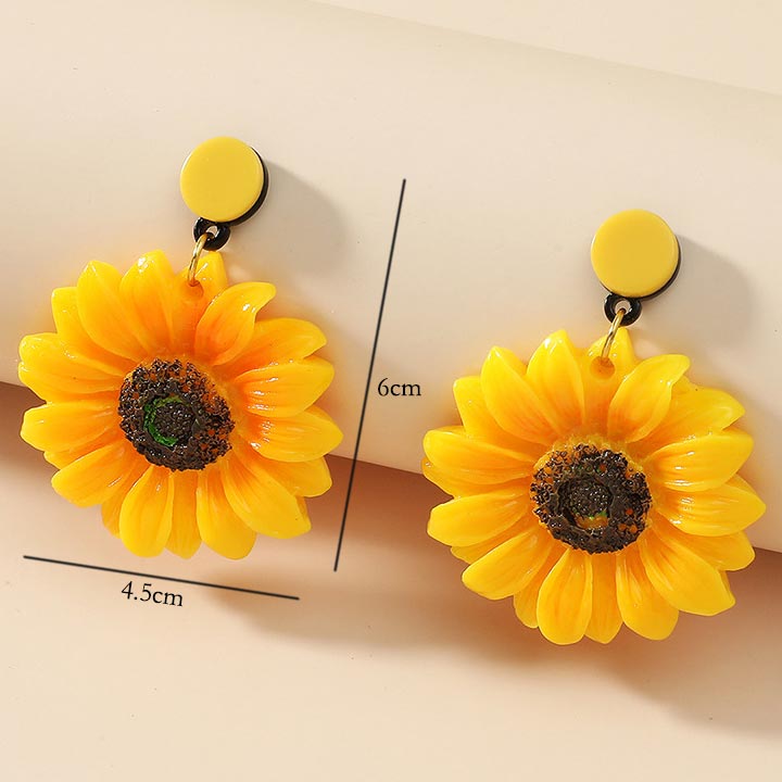 Gold jewelry,Other jewelry,1 Pair Gold Sunflower Polyresin Earrings
