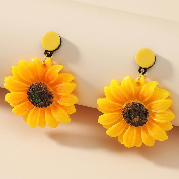 Gold jewelry,Other jewelry,1 Pair Gold Sunflower Polyresin Earrings