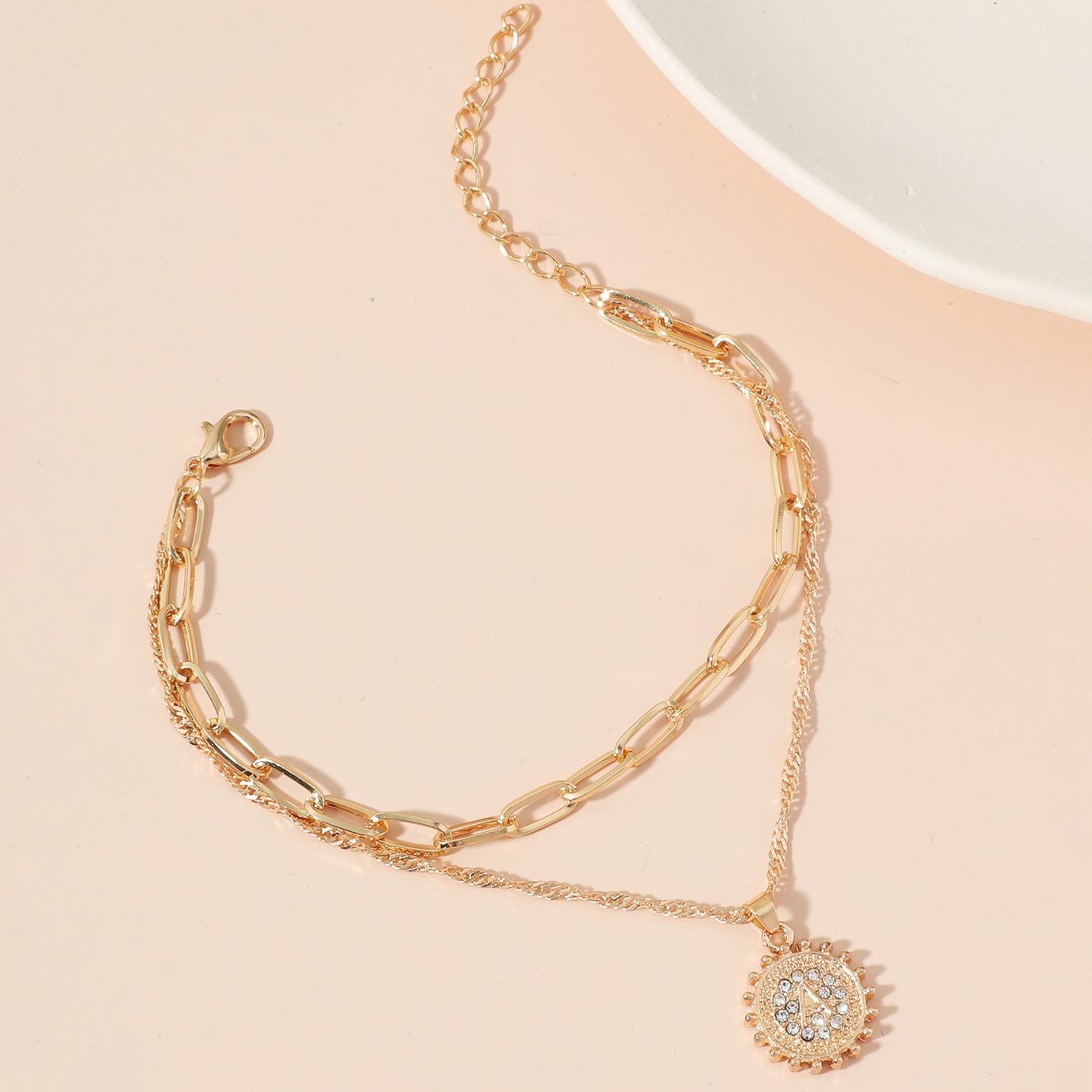 Gold jewelry,Other jewelry,Layered Chain Rhinestone Design Gold Anklet