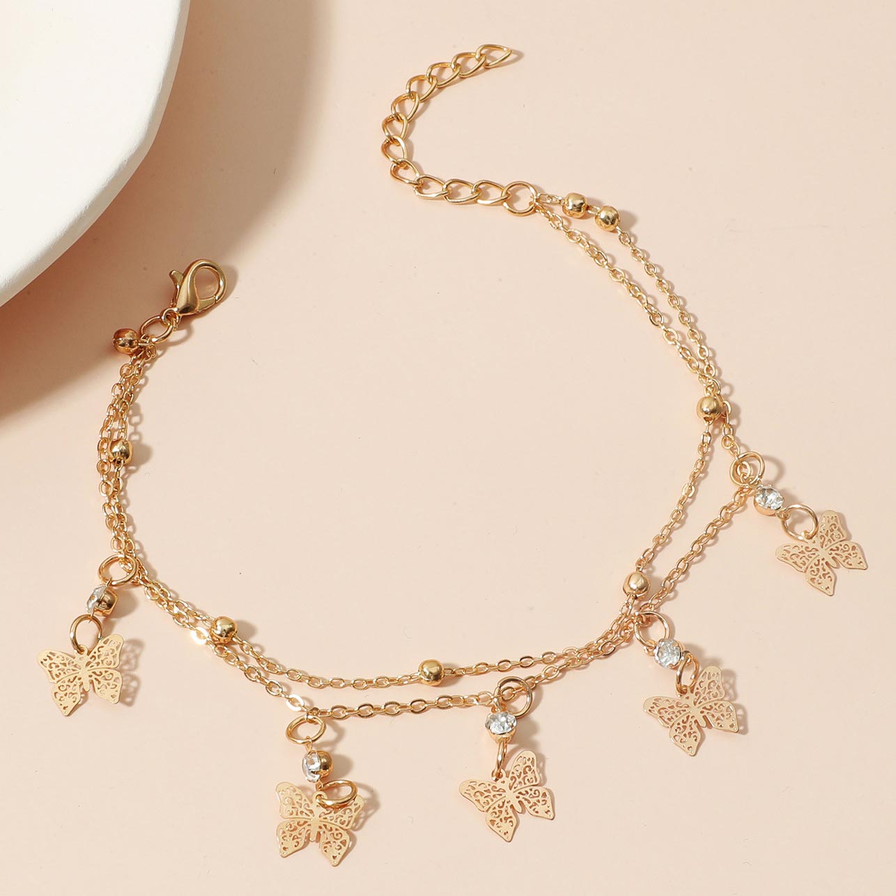 Gold jewelry,Other jewelry,Butterfly Rhinestone Layered Design Gold Anklet